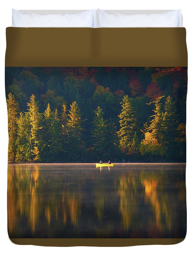 Sunrise Duvet Cover featuring the photograph Morning Paddling in Algonquin by Henry w Liu