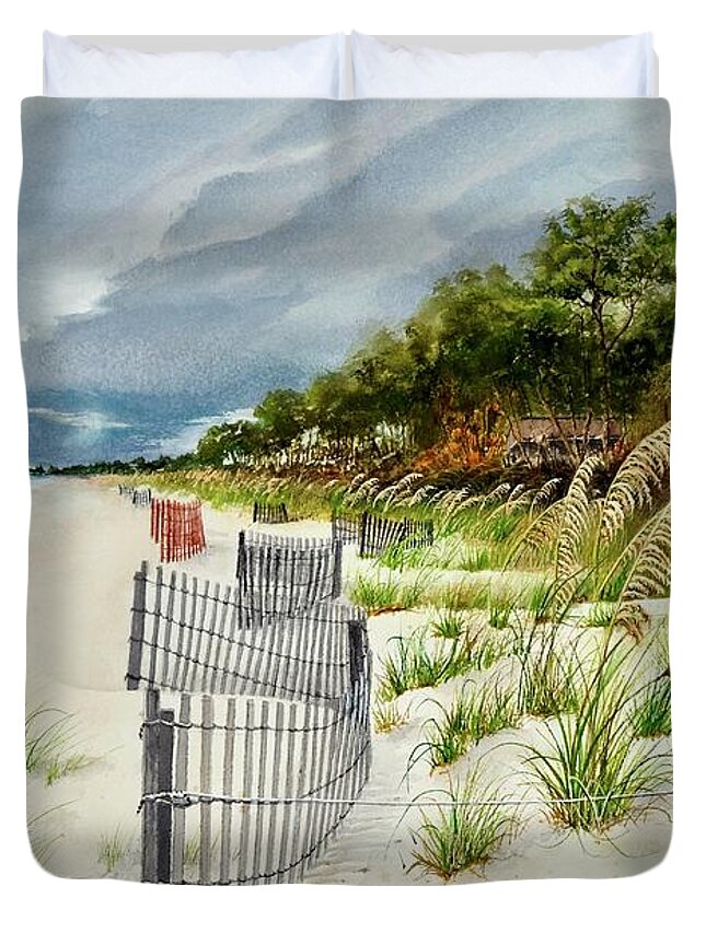 Landscape Duvet Cover featuring the painting Morning Stroll by Jeanette Ferguson