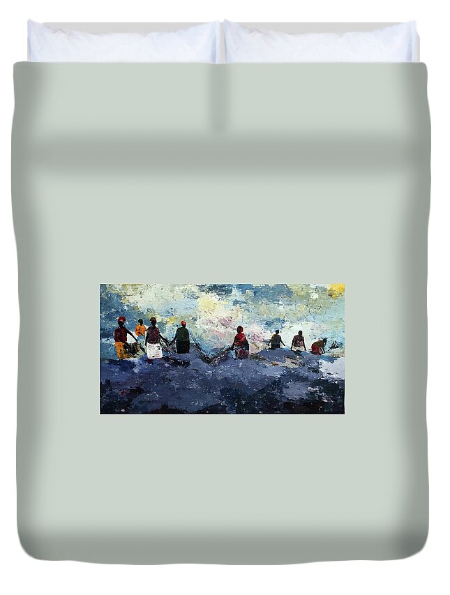 African Art Duvet Cover featuring the painting Morning Tide by Tarizai Munsvhenga