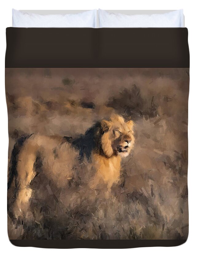 Lion Duvet Cover featuring the painting Morning Watch by Gary Arnold