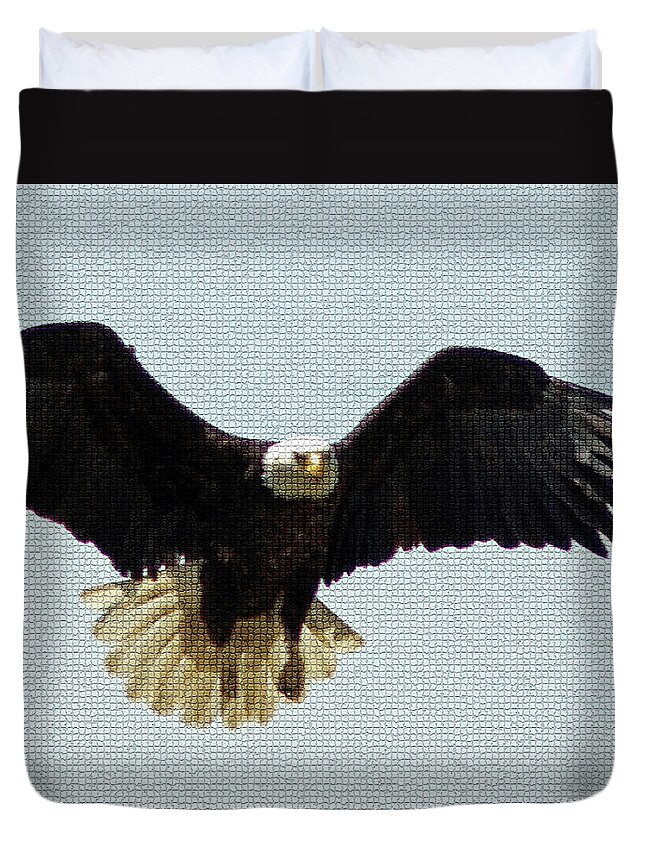 America Duvet Cover featuring the digital art Mosaic Bald Eagle by David Desautel