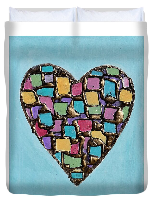 Heart Duvet Cover featuring the painting Mosaic Heart by Amanda Dagg