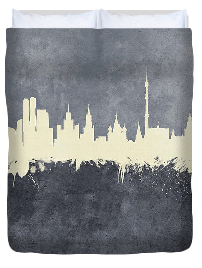 Moscow Duvet Cover featuring the digital art Moscow Russia Skyline #36 by Michael Tompsett