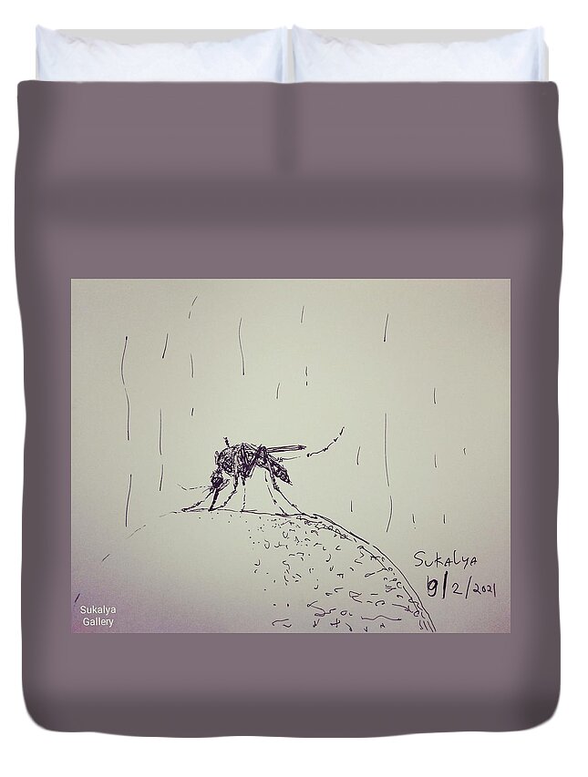 Mosquito Duvet Cover featuring the drawing Mosquito by Sukalya Chearanantana
