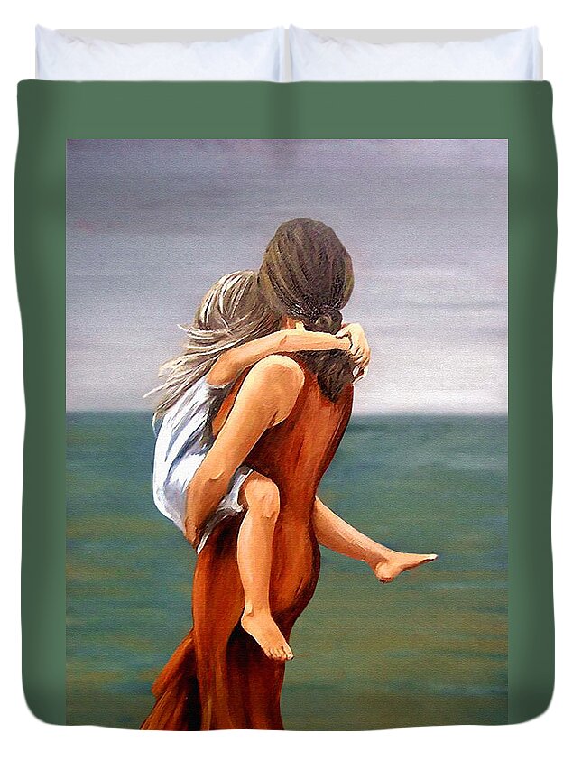Figurative Duvet Cover featuring the painting Mother and daughter by Natalia Tejera