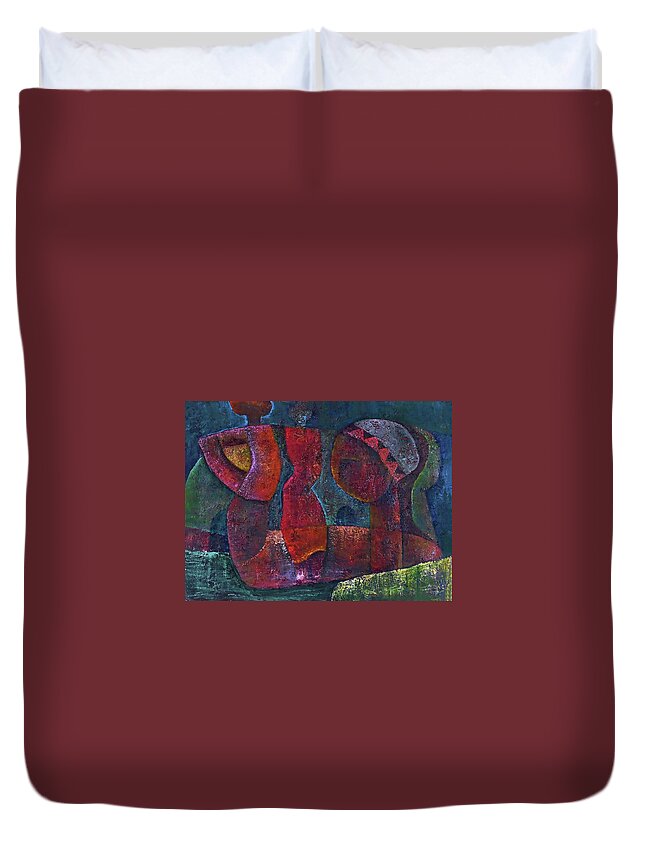 African Art Duvet Cover featuring the painting Mother Looks On by Martin Tose 1959-2004