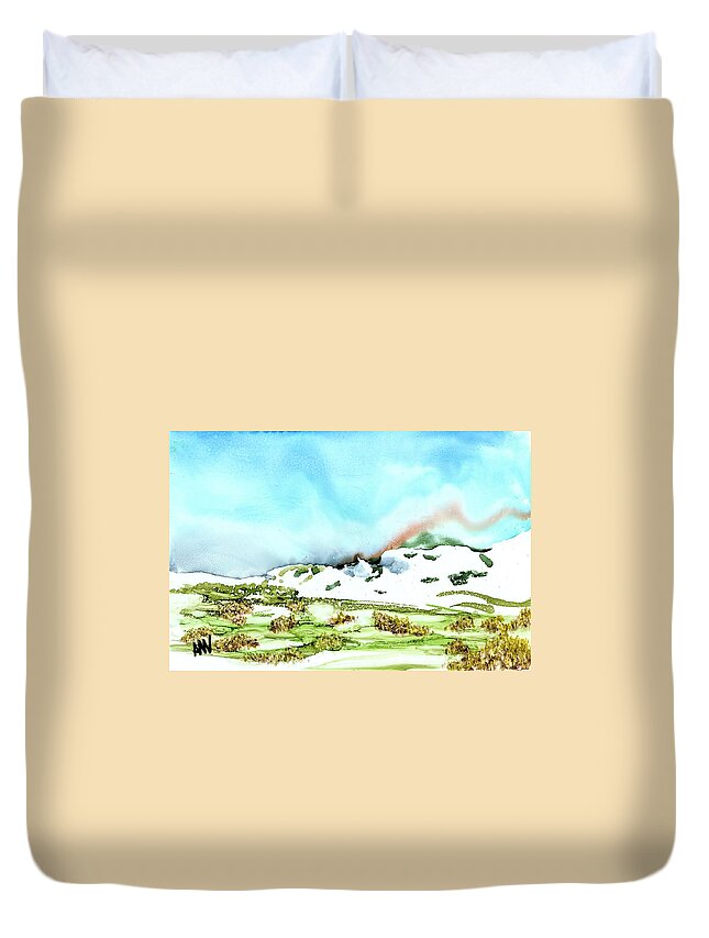 Snow Duvet Cover featuring the painting Mother Nature's Stutter Step by Angela Marinari