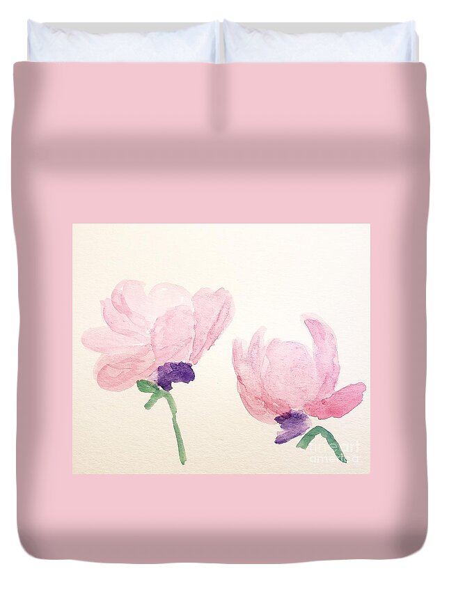 Pink Flowers Duvet Cover featuring the painting Pink Light by Margaret Welsh Willowsilk