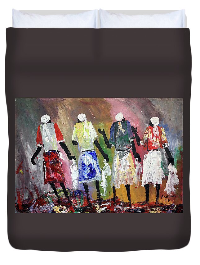 Artex Duvet Cover featuring the painting Mothers Of Peace by Peter Sibeko 1940-2013