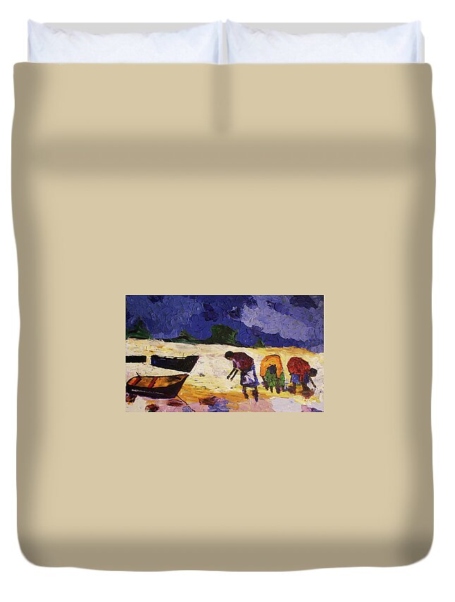 African Art Duvet Cover featuring the painting Mothers Rewards by Tarizai Munsvhenga