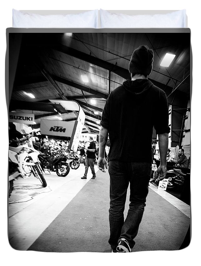 Connor Duvet Cover featuring the photograph Motorcycle show by Jim Whitley
