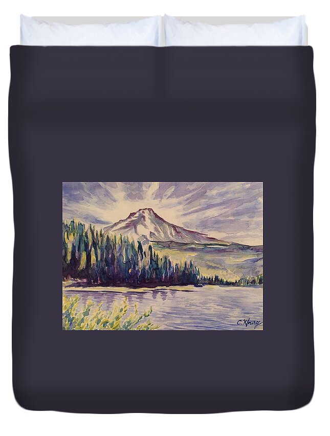 Mount Hood Duvet Cover featuring the painting Mount Hood by Christine Kfoury
