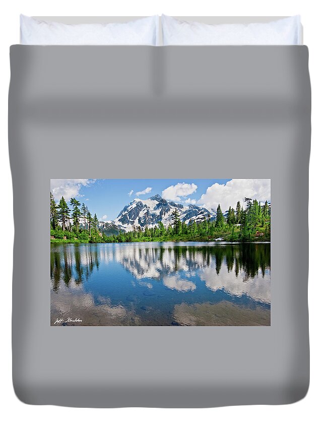 Beauty In Nature Duvet Cover featuring the photograph Mount Shuksan Reflected in Picture Lake by Jeff Goulden