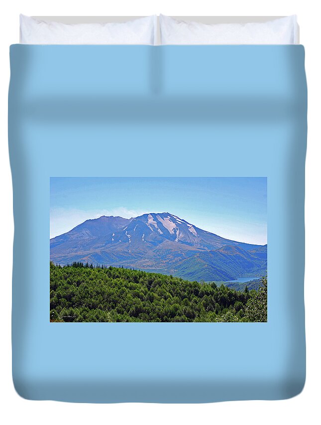 Snow Capped Peaks Duvet Cover featuring the photograph Mount St. Helens and Castle Lake in August by Connie Fox