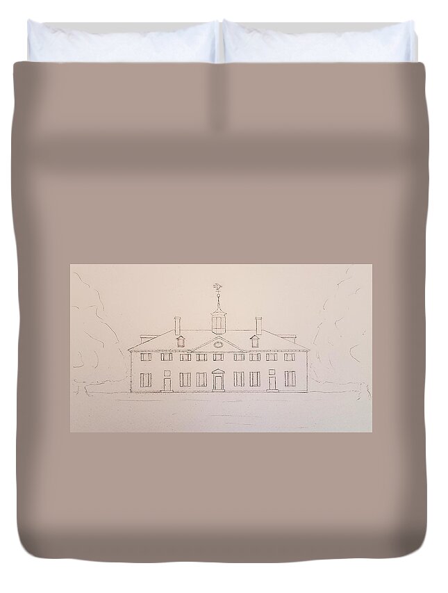 Sketch Duvet Cover featuring the drawing Mount Vernon by John Klobucher