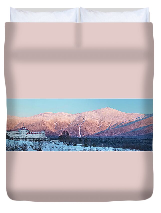 Mount Duvet Cover featuring the photograph Mount Washington Alpenglow Moonrise Panorama by White Mountain Images
