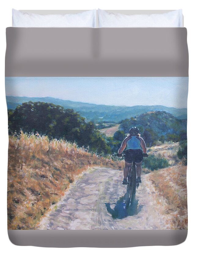 Mount Diablo Duvet Cover featuring the painting Mountain Biker by Kerima Swain