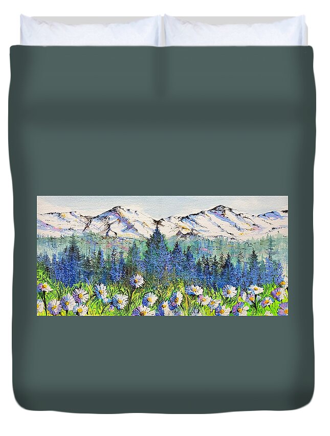 Mountains Duvet Cover featuring the painting Mountain Blues by Diane Phalen