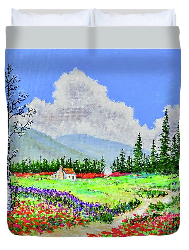 Flowers Duvet Cover featuring the painting Mountain Flowers by Mary Scott
