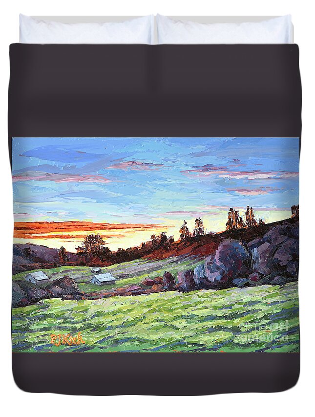 Oil Painting Duvet Cover featuring the painting Mountain Meadow by PJ Kirk