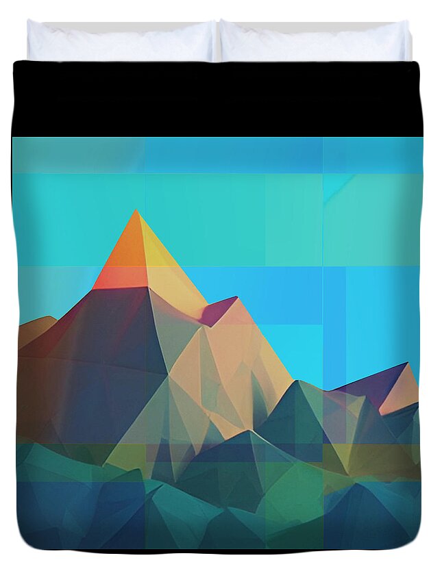 Cool Art Duvet Cover featuring the digital art Mountain Peaks - Modern Geometric Art by Ronald Mills