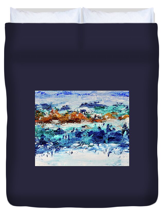 Mountains Duvet Cover featuring the painting Mountain Retreat by Teresa Moerer