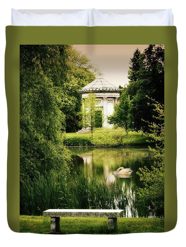 Woodlawn Cemetery Duvet Cover featuring the photograph Mournful Reflections by Jessica Jenney