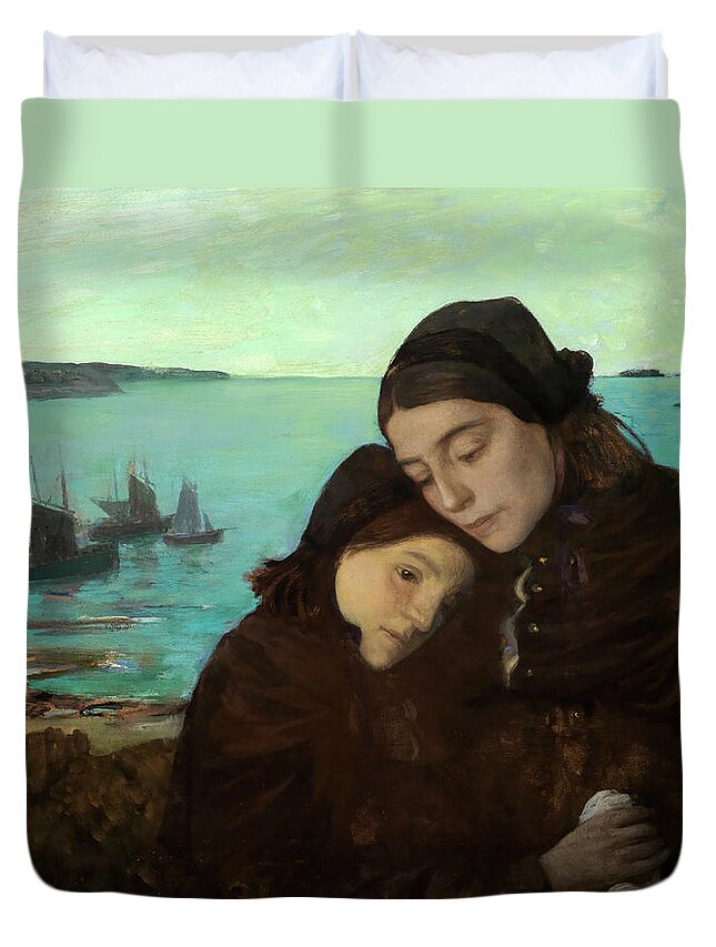 Charles Cottet Duvet Cover featuring the painting Mourning by Charles Cottet
