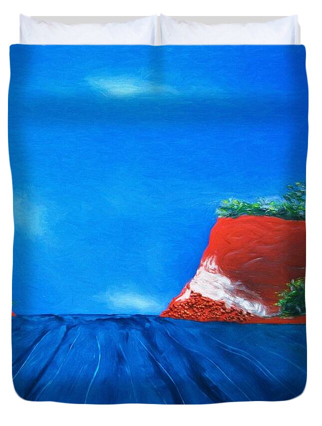 View Duvet Cover featuring the painting Mouth of the Hay River by Joan Stratton