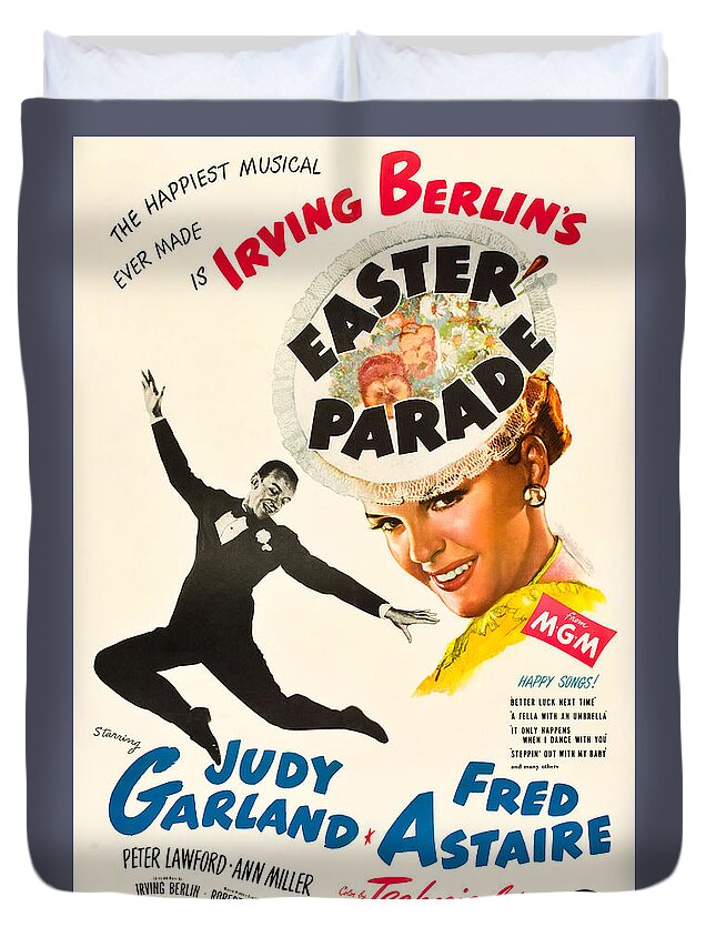 Vincentini Duvet Cover featuring the mixed media Movie poster for ''Easter Parade'', with Judy Garland and Fred Astaire, 1948 by Movie World Posters
