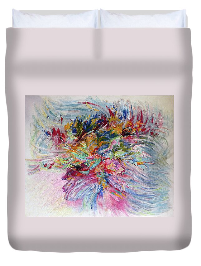 Abstract Duvet Cover featuring the mixed media Mrs. Rucker's Sea Bonnet by Rosanne Licciardi