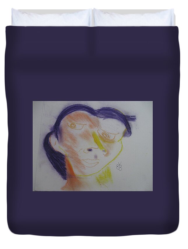  Duvet Cover featuring the drawing Multi coloured face by AJ Brown
