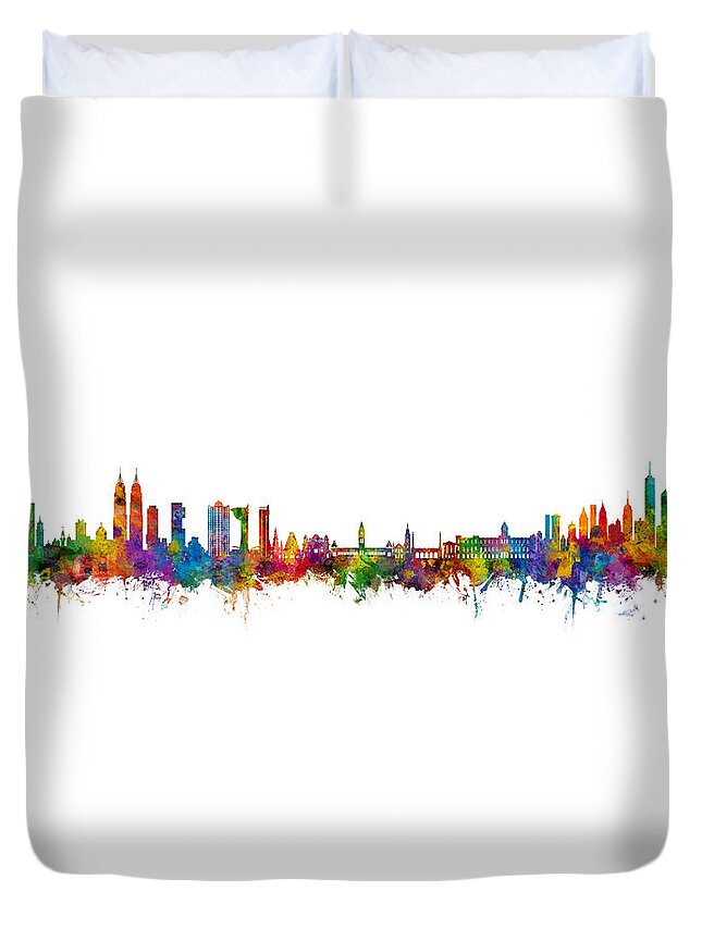 Mumbai Duvet Cover featuring the digital art Mumbai, Chennai and New York Skyline Mashup by Michael Tompsett