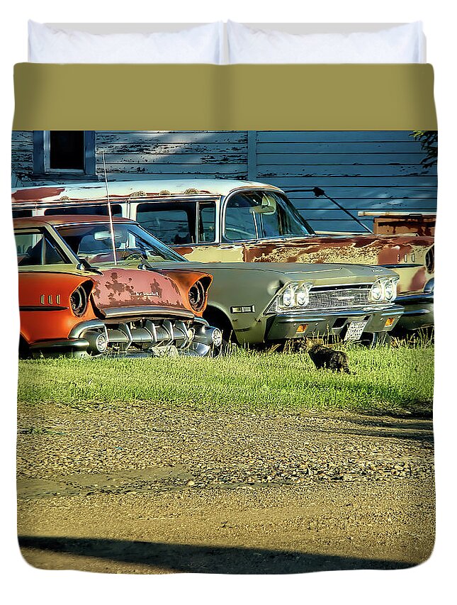 Junked Cars Duvet Cover featuring the digital art My Cars by Cathy Anderson