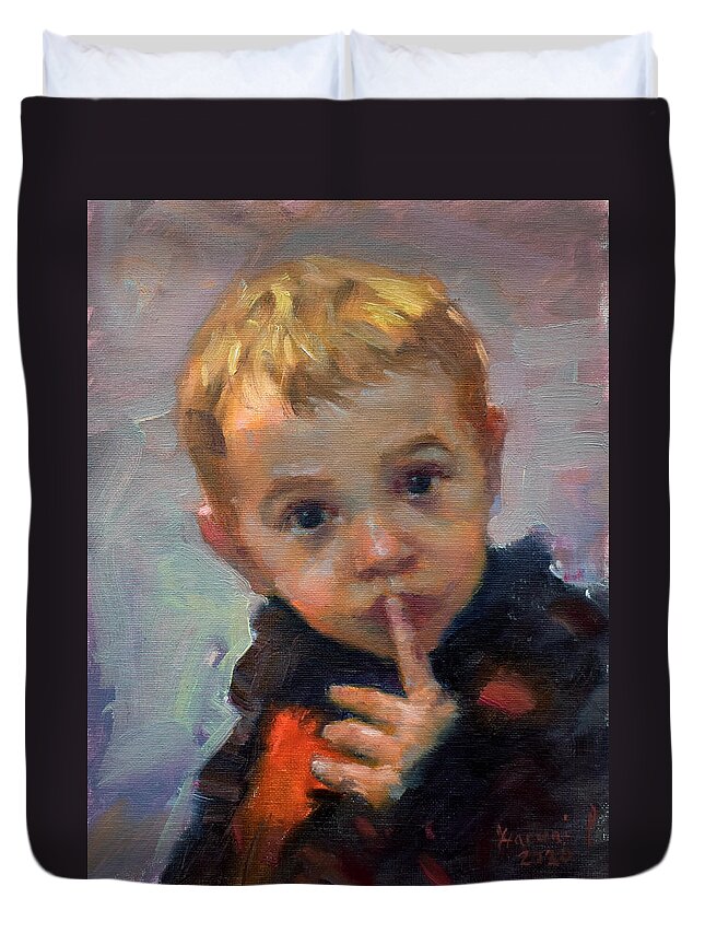 Portrait Duvet Cover featuring the painting My Cute Nephew by Ylli Haruni