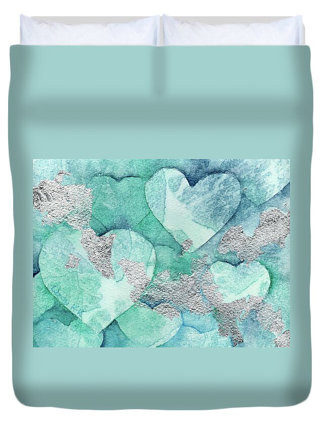 Heart Duvet Cover featuring the painting My Silver Valentine by Wendy Keeney-Kennicutt