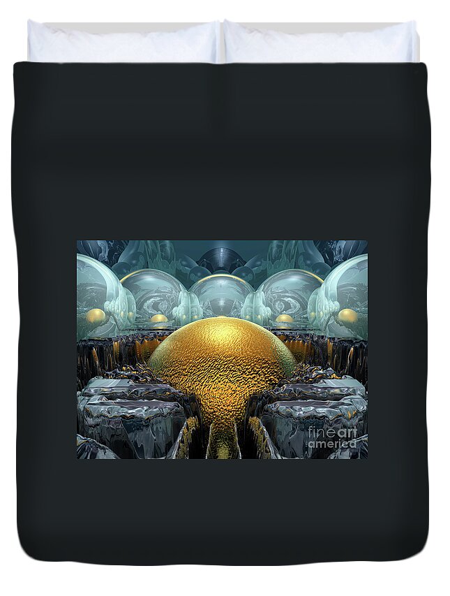Sci Fi Duvet Cover featuring the digital art Mysterious Golden Orb by Phil Perkins