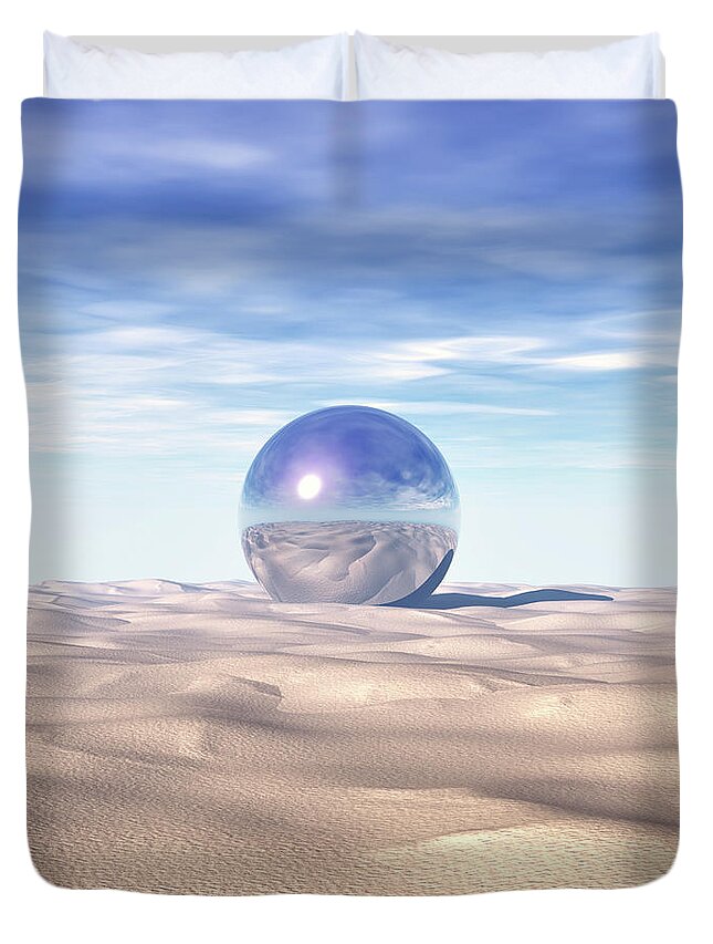 Digital Art Duvet Cover featuring the digital art Mysterious Sphere in Desert by Phil Perkins