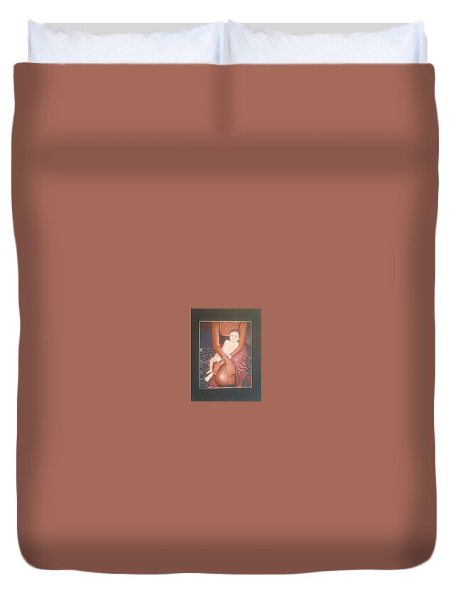  Duvet Cover featuring the painting Madonna and Child--Naomi and Ezra by James RODERICK