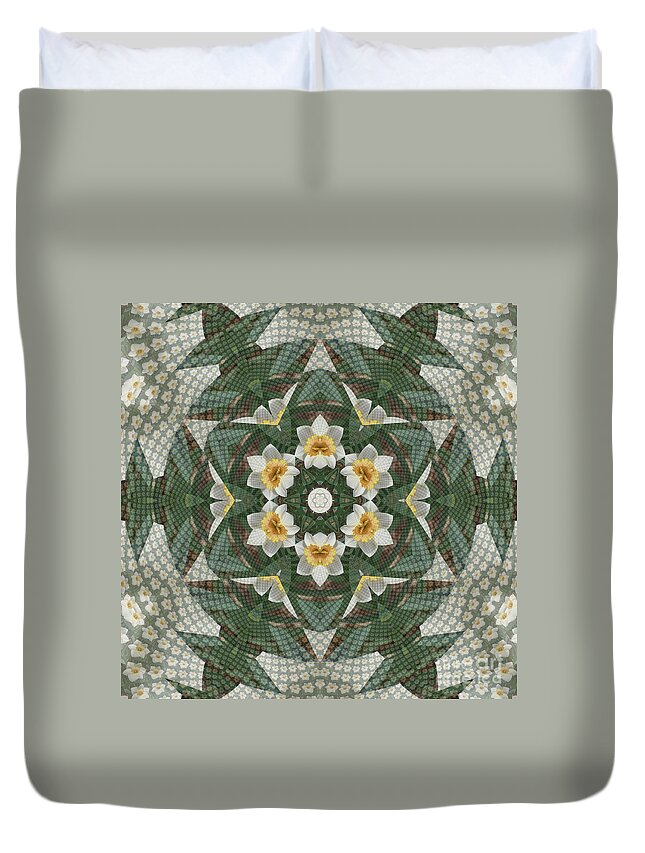 Narcissus Duvet Cover featuring the digital art Narcissus Kaleidoscope Square by Charles Robinson