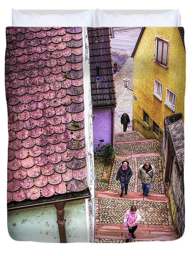Narrow Street Duvet Cover featuring the photograph Narrow street in Breisach, Germany by Tatiana Travelways