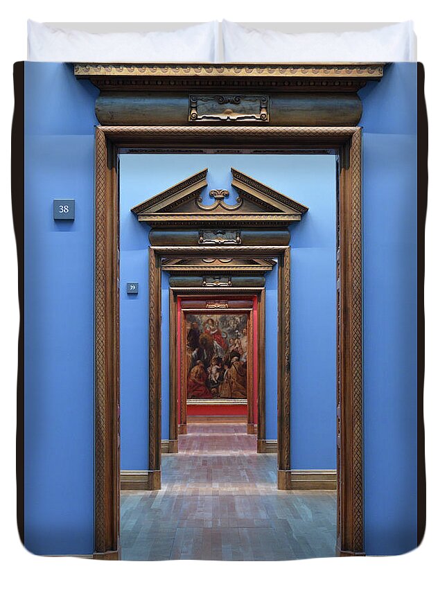 Doorways Duvet Cover featuring the photograph National Gallery - Blue by Mauverneen Zufa Blevins