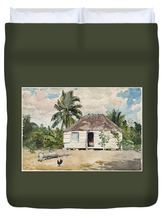 Winslow Homer Duvet Cover featuring the drawing Native hut at Nassau by Winslow Homer