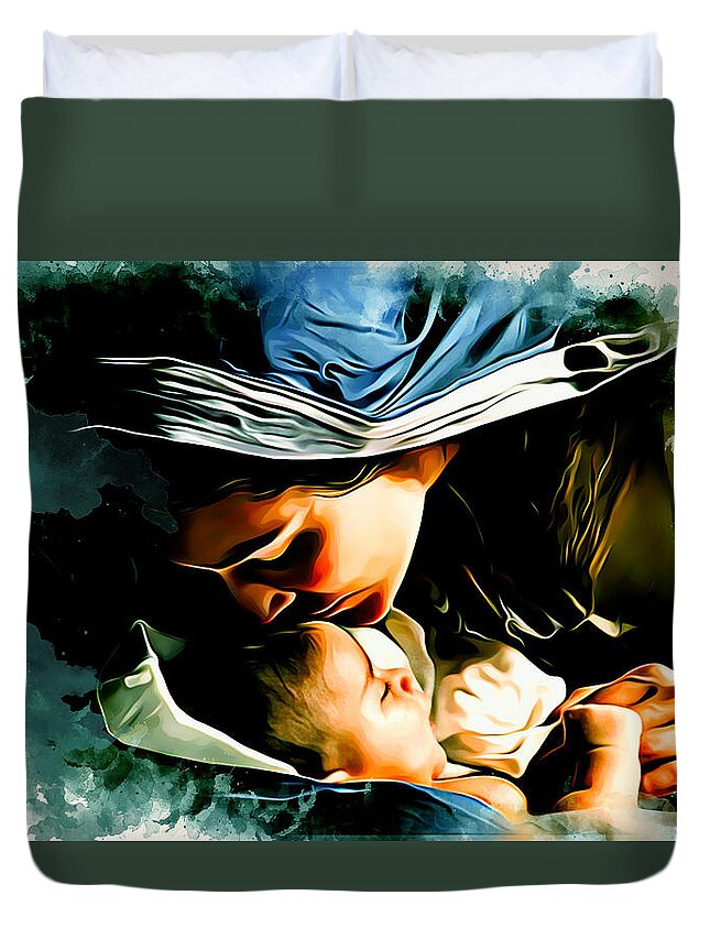 Nativity Duvet Cover featuring the digital art Nativity of Jesus by Charlie Roman