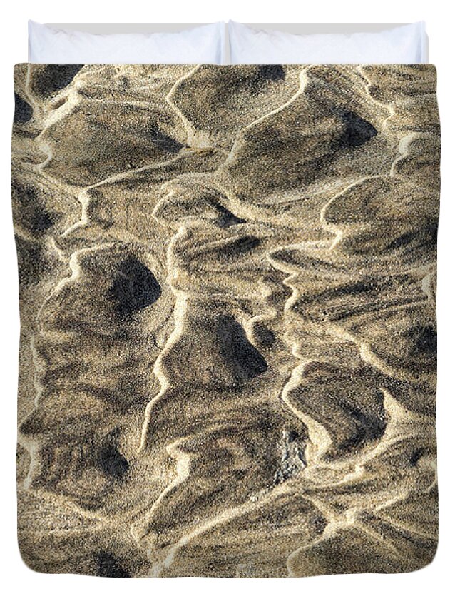 Natural Abstract Duvet Cover featuring the photograph Natural Abstracts - Capricious Sand Patterns in Beige Taupe and Earthy Brown by Georgia Mizuleva