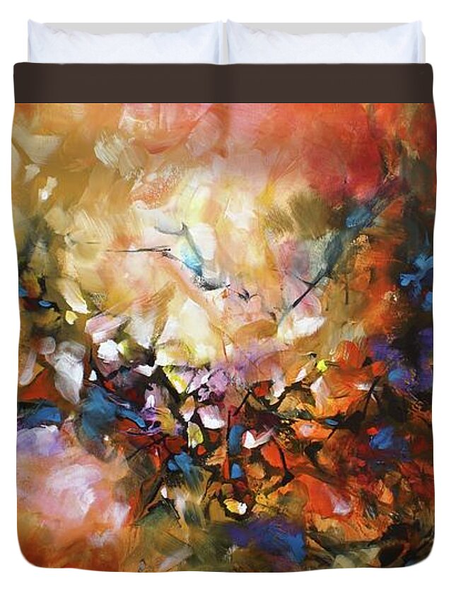 Abstract Duvet Cover featuring the painting Natural Intervention by Michael Lang