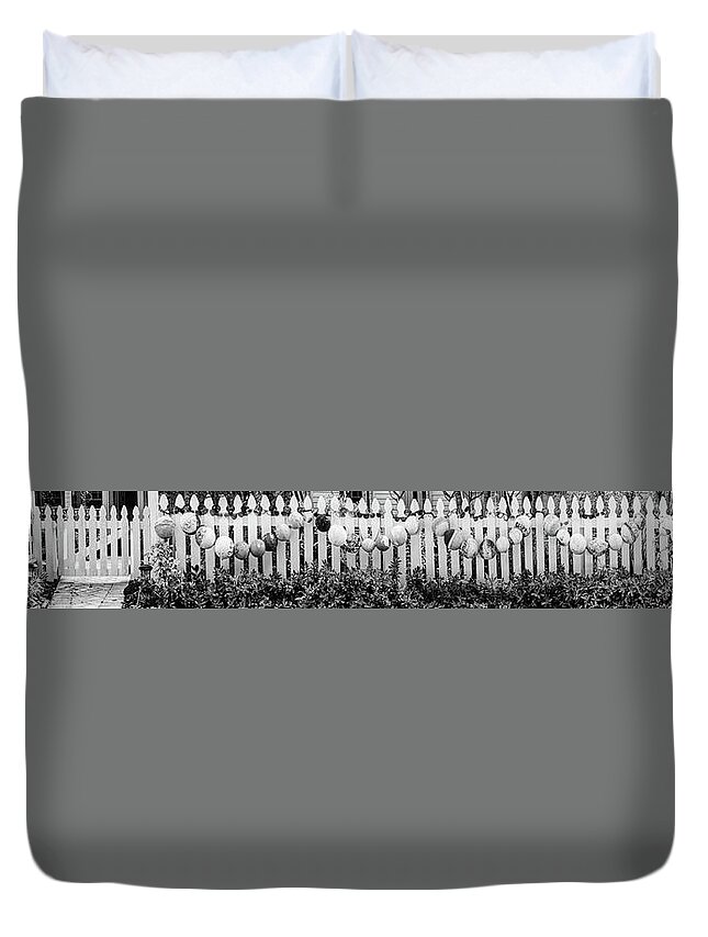 Black Duvet Cover featuring the photograph Nautical Buoy Fence Black and White by Debra and Dave Vanderlaan