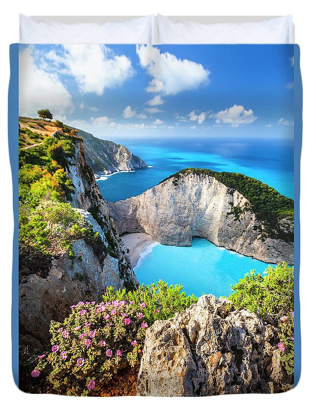 Greece Duvet Cover featuring the photograph Navagio Bay by Evgeni Dinev