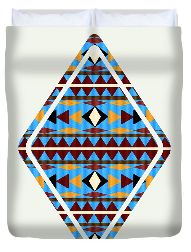 Navajo Duvet Cover featuring the mixed media Navajo Blue Pattern Art by Christina Rollo