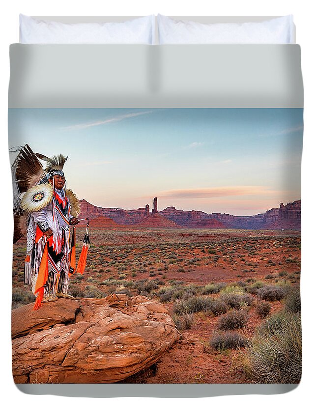 Southwest Duvet Cover featuring the photograph Navajo Fancy Dancer at Valley Of The Gods - 6 by Dan Norris